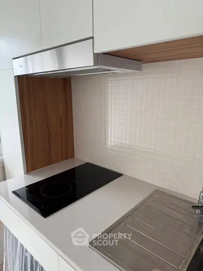 Modern kitchen with sleek induction cooktop and stainless steel sink