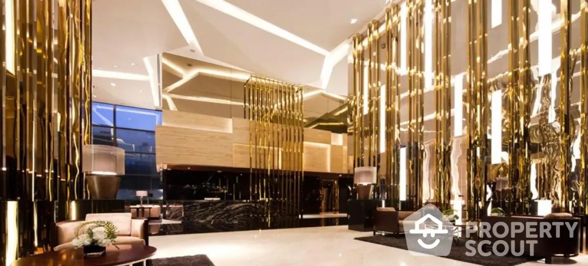 Luxurious hotel lobby with modern lighting and elegant decor