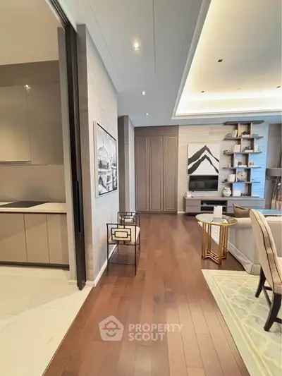 Luxurious modern living room with elegant decor and hardwood flooring