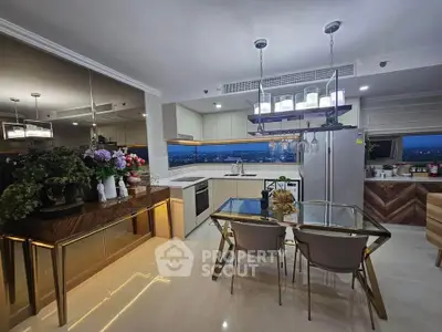 Luxurious modern kitchen with sleek design and stunning city view