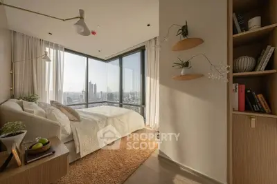 Luxurious bedroom with panoramic city view and modern decor