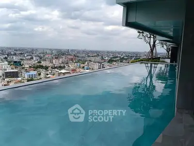 Luxurious rooftop infinity pool with stunning cityscape view, perfect for urban living.