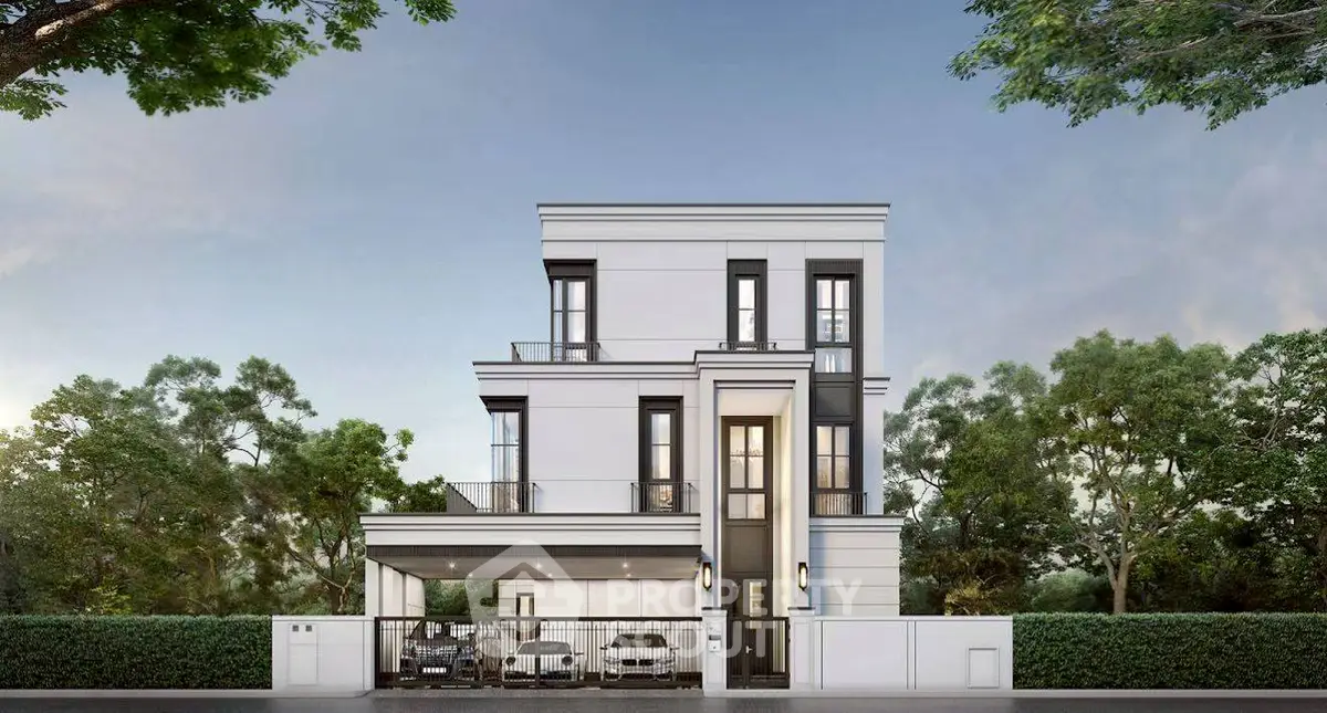 Elegant modern house with sleek architecture and lush greenery