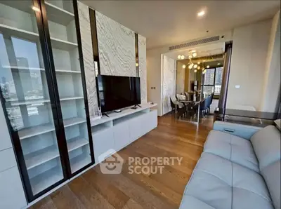 Luxurious modern living room with open layout and city view