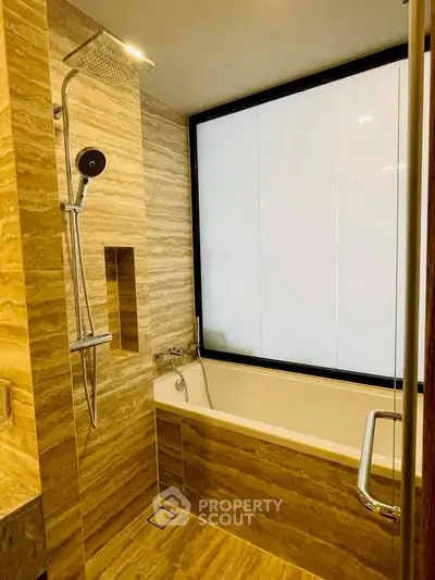 Luxurious bathroom with elegant marble tiles and modern fixtures