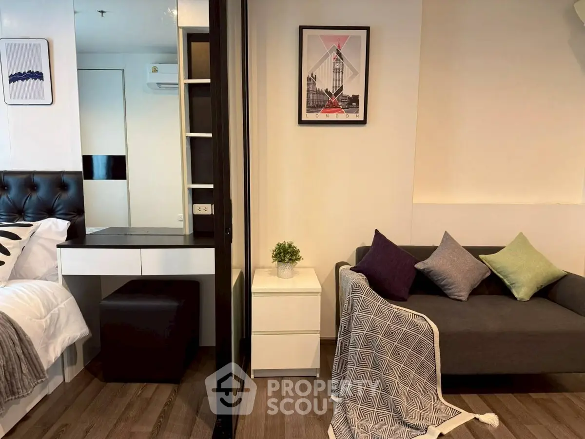 Modern studio apartment with stylish decor and cozy living area