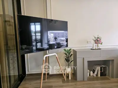 Modern living room with sleek TV stand and elegant decor