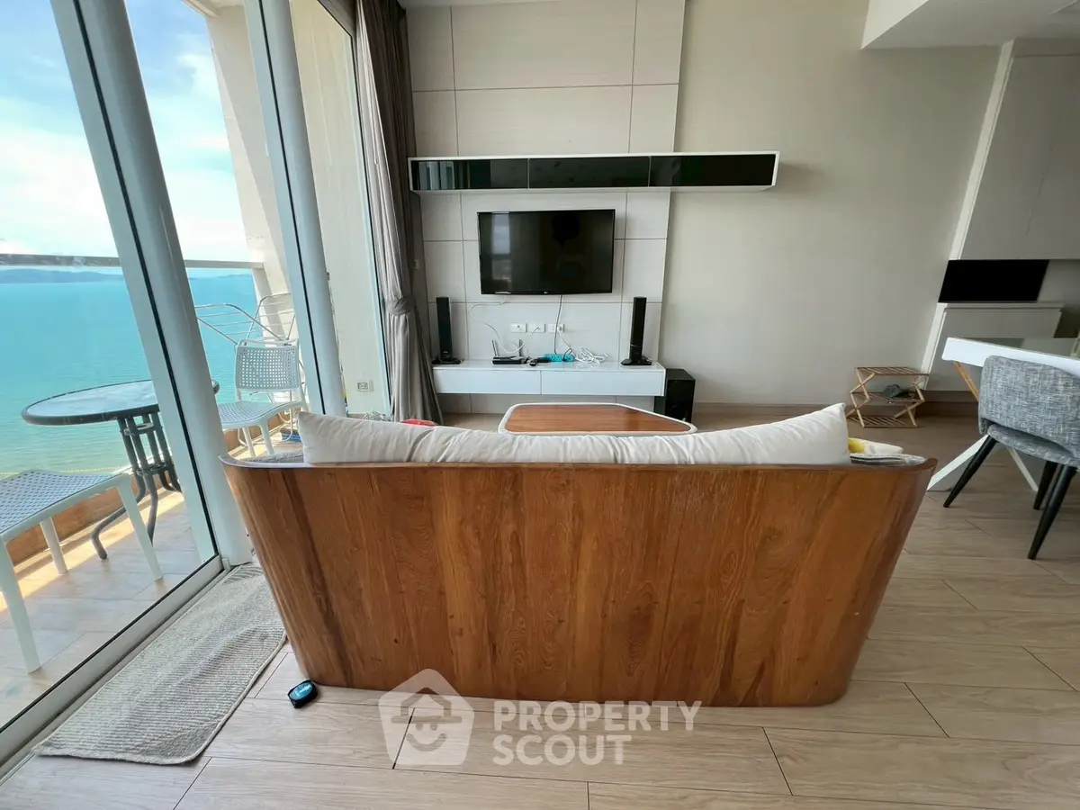 Luxurious living room with stunning ocean view and modern decor