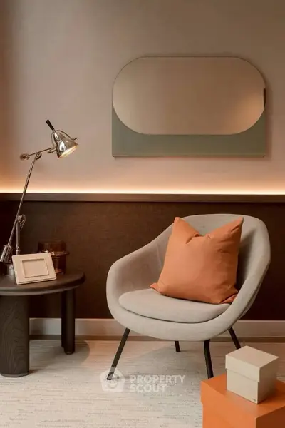 Stylish modern living room with elegant chair and ambient lighting