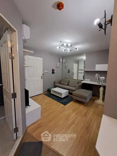 Modern living room with stylish decor and cozy seating area