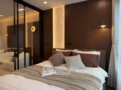 Luxurious modern bedroom with elegant decor and cozy ambiance