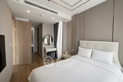 Elegant modern bedroom with stylish decor and natural light