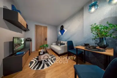 Modern living room with stylish decor and cozy seating area