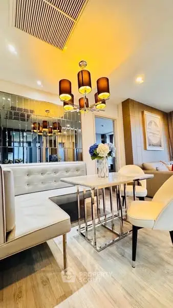 Luxurious modern living room with elegant lighting and stylish decor