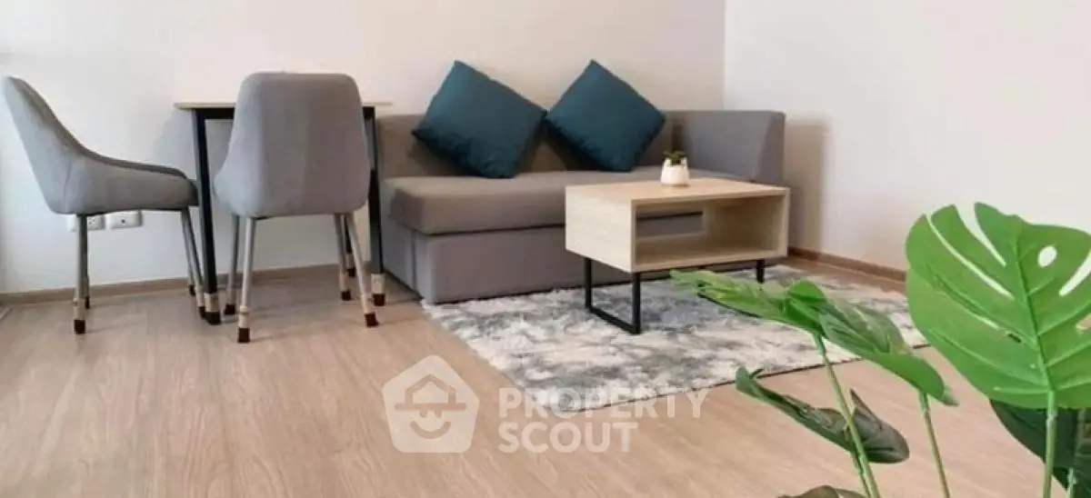Modern living room with stylish furniture and cozy decor