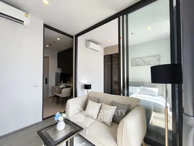 Modern living room with cozy sofa and elegant decor in a stylish apartment