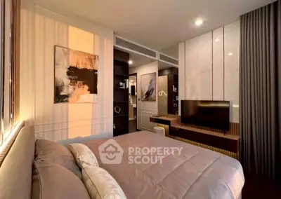 Modern bedroom with stylish decor and cozy ambiance