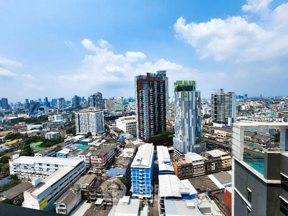 Stunning cityscape view showcasing modern skyscrapers under a clear blue sky.
