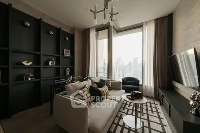 Luxurious modern living room with city view and elegant decor