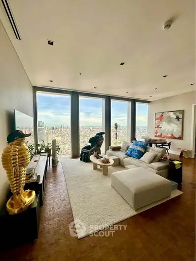 Luxurious living room with stunning city view and modern decor