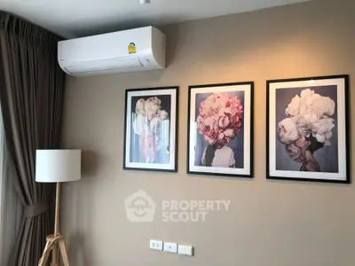 Stylish living room with modern decor and air conditioning unit