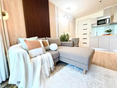 Stylish modern living room with cozy sectional sofa and chic decor