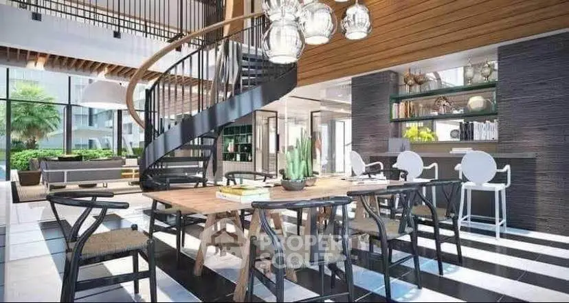 Luxurious modern living room with spiral staircase and stylish decor