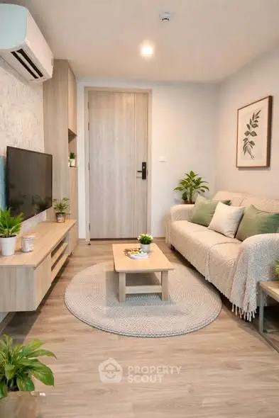 Cozy modern living room with stylish decor and natural light
