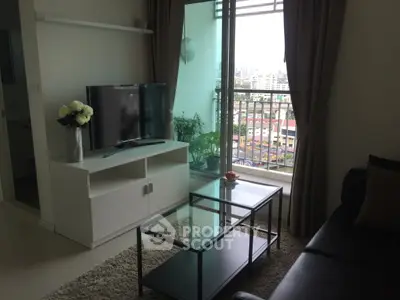 Modern living room with balcony view in urban apartment