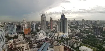Stunning cityscape view showcasing modern skyscrapers and urban landscape under a dramatic sky.