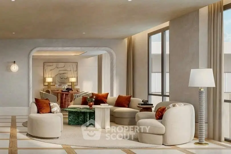 Luxurious modern living room with elegant furniture and natural light