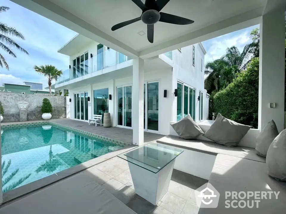 Luxurious modern villa with private pool and spacious outdoor seating area