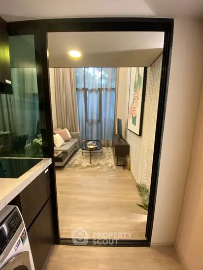 Modern apartment interior with cozy living room and stylish decor