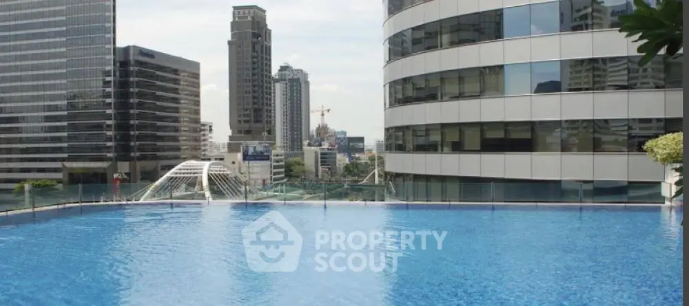 Luxurious rooftop pool with stunning cityscape views in a modern urban setting.