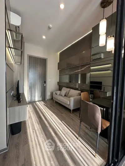 Modern living room with sleek design and stylish furniture