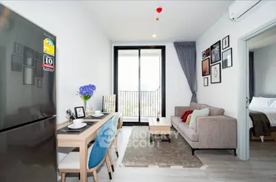 Modern living room with balcony view in stylish apartment