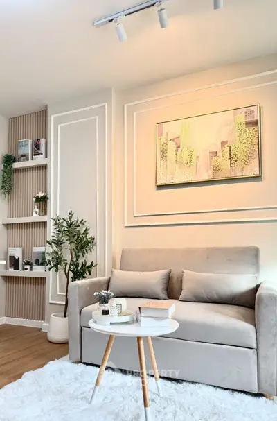 Modern living room with stylish decor and cozy seating area