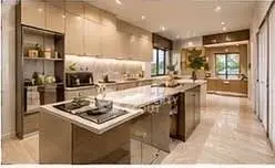 Luxurious modern kitchen with sleek design and high-end appliances, perfect for culinary enthusiasts.