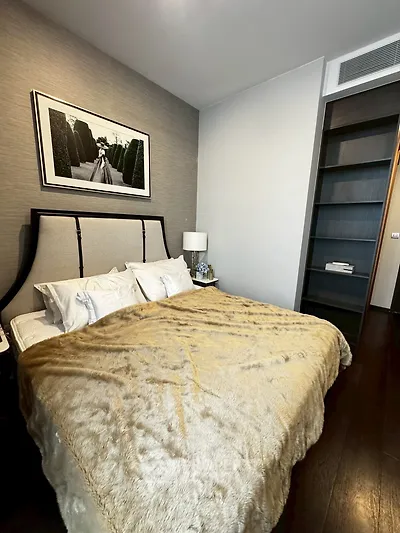 Luxurious bedroom with plush bedding and elegant decor