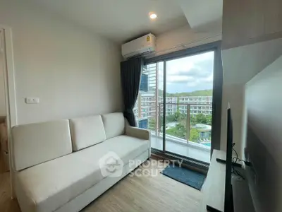 Modern living room with balcony view in a stylish apartment