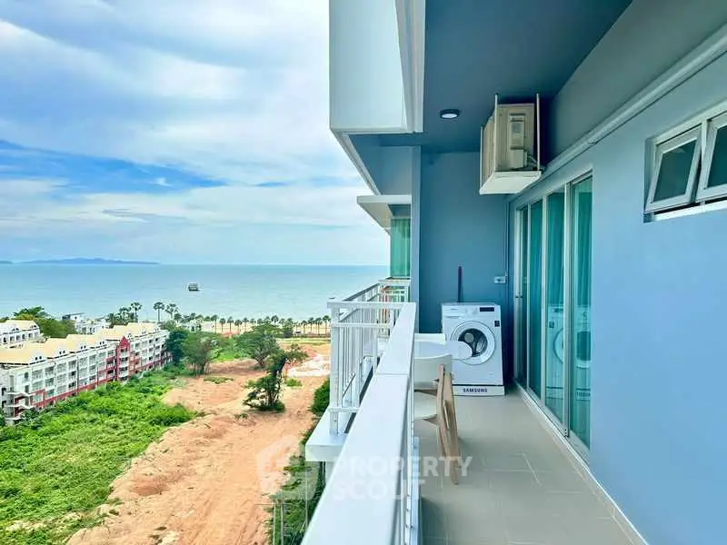 Stunning balcony with ocean view in modern high-rise apartment