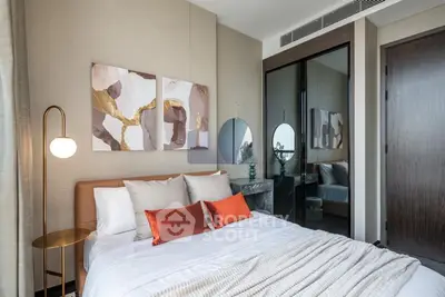 Luxurious modern bedroom with elegant decor and stylish lighting