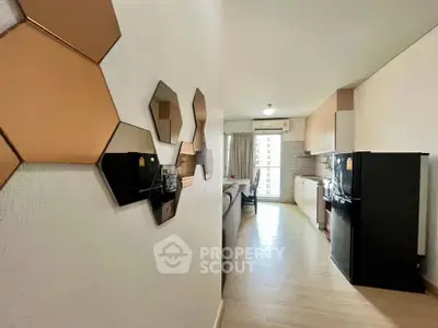 Modern apartment interior with stylish decor and open kitchen layout