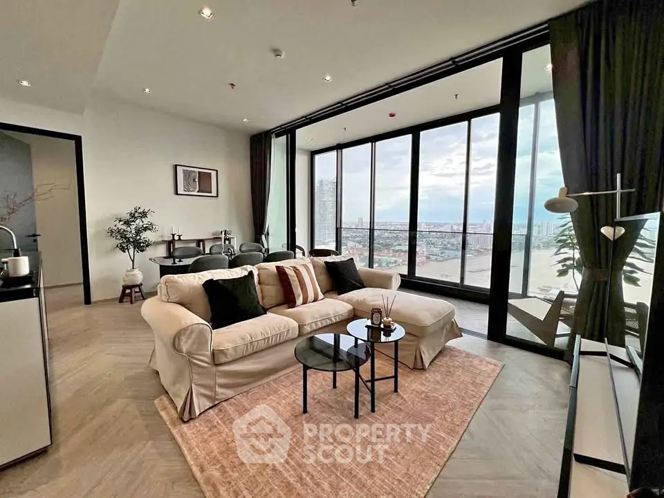 Luxurious living room with panoramic city view and elegant decor