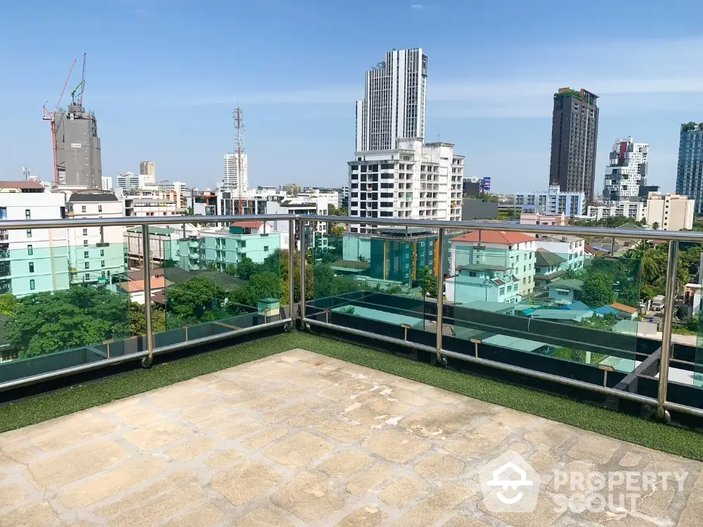 Stunning rooftop view with city skyline and modern buildings