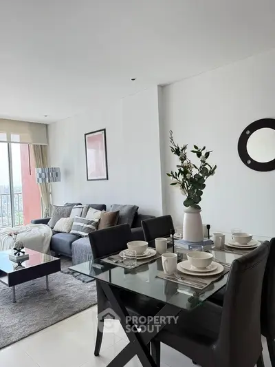 Stylish modern living room with dining area and elegant decor