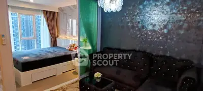 Luxurious modern apartment with elegant bedroom and cozy living area, featuring stunning city views.