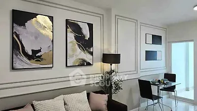 Modern living room with stylish decor and dining area