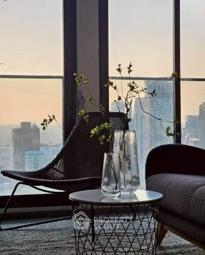 Stylish living room with panoramic city view and modern decor