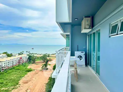 Stunning balcony with ocean view in modern high-rise apartment